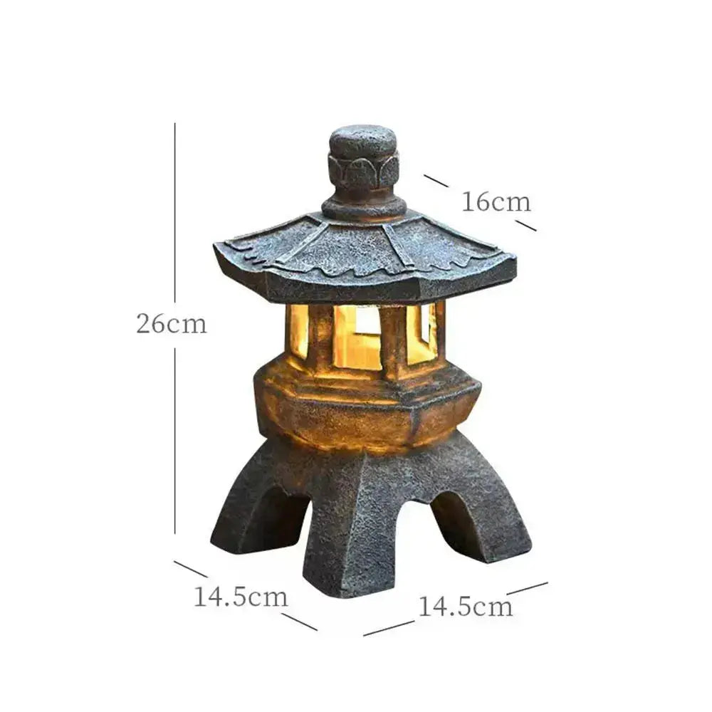 Farol japonés de exterior Kaizu de piedra patinada con módulo LED potente Ropa Japonesa