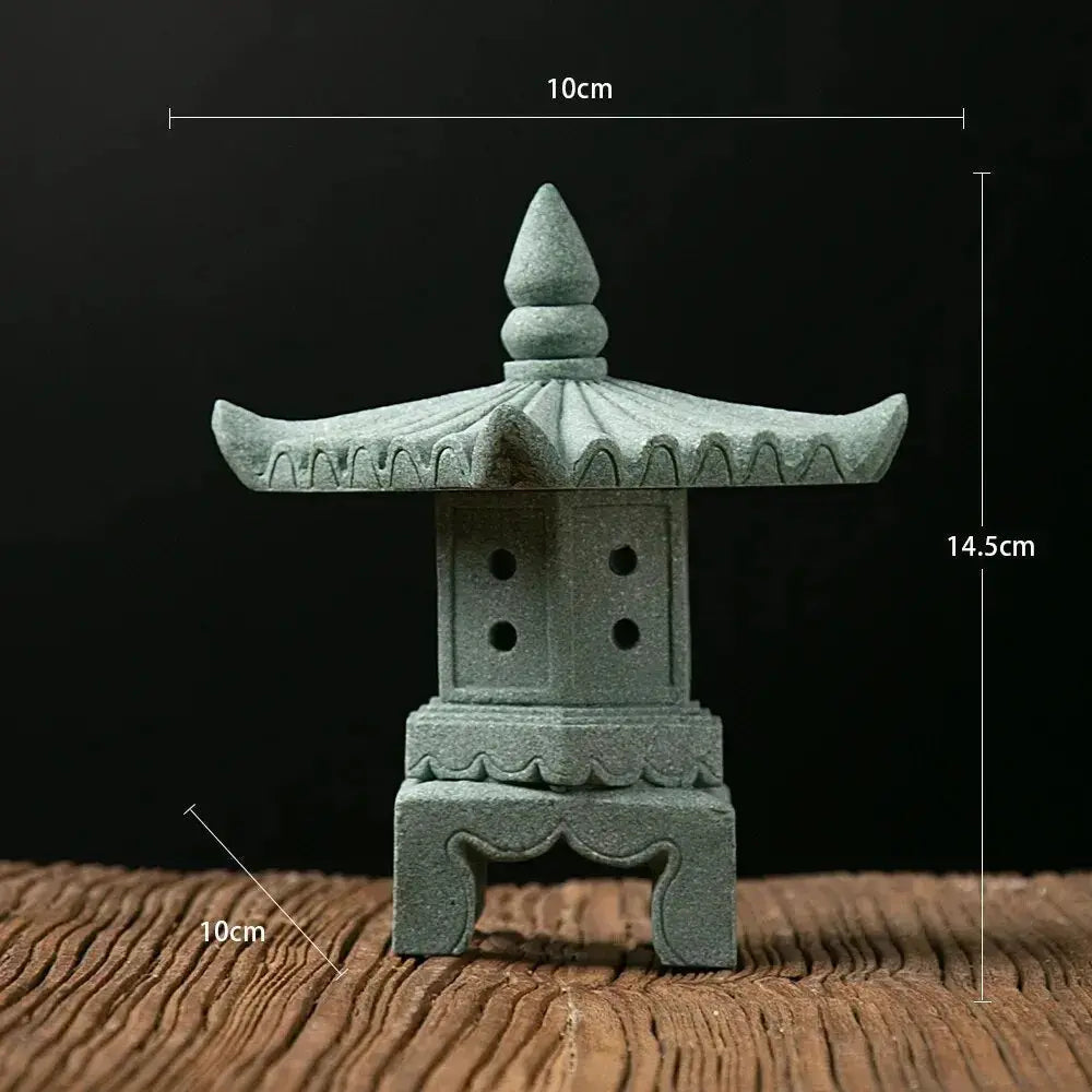 Farol japonés tōrō Noda de piedra verde con techo evasado para jardín Ropa Japonesa