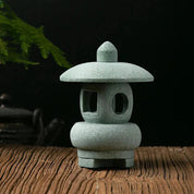 Farol japonés de piedra para jardín Yiko de compartimento esférico verde grisáceo Ropa Japonesa