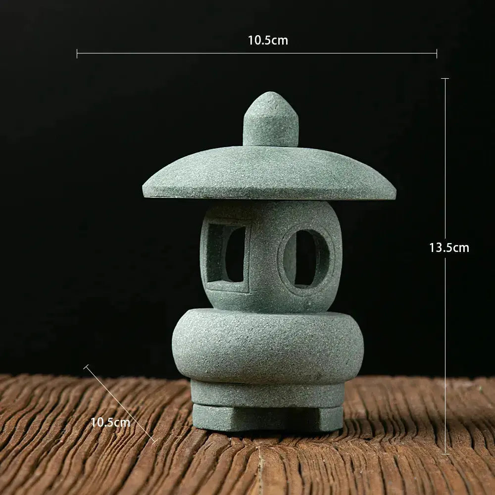 Farol japonés de piedra para jardín Yiko de compartimento esférico verde grisáceo Ropa Japonesa