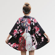 Chaqueta kimono estilo cárdigan con estampado de geishas