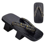 Geta japonesa Tokoname con hanao karakusa dorado sobre madera negra yakisugi Ropa Japonesa