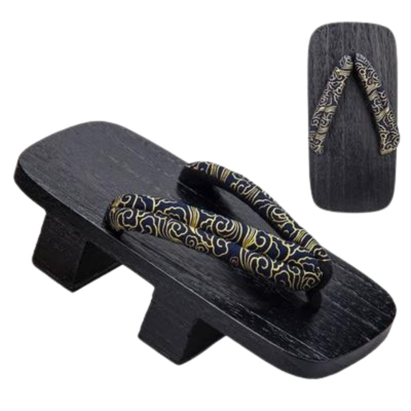 Geta japonesa Tokoname con hanao karakusa dorado sobre madera negra yakisugi Ropa Japonesa