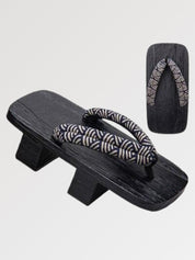 Geta japonesa Shinshiro con hanao seigaiha sobre madera negra yakisugi Ropa Japonesa