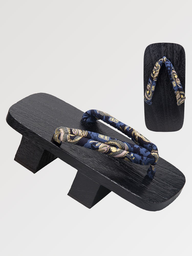 Geta japonesa Nagoya con hanao dragón dorado sobre madera negra yakisugi Ropa Japonesa