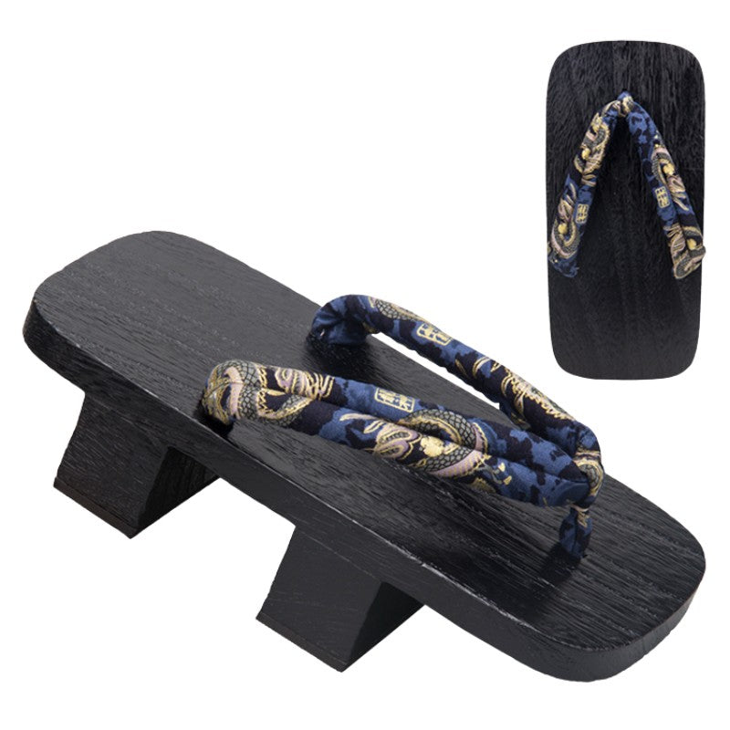 Geta japonesa Nagoya con hanao dragón dorado sobre madera negra yakisugi Ropa Japonesa