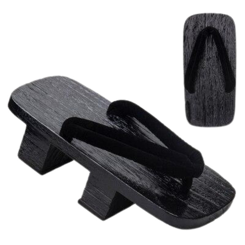 Geta japonesa Hekinan con hanao negro liso sobre madera negra yakisugi Ropa Japonesa