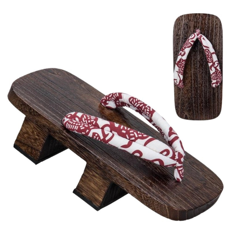 Geta japonesa Shakori con hanao burdeos sobre blanco y madera marrón Ropa Japonesa
