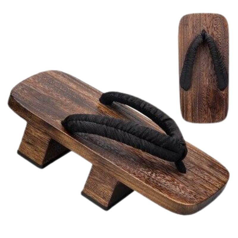 Geta japonesa Toyohashi con hanao texturado torcido sobre madera marrón Ropa Japonesa