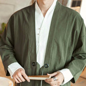 Kimono verde para hombre en tejido grueso y suave
