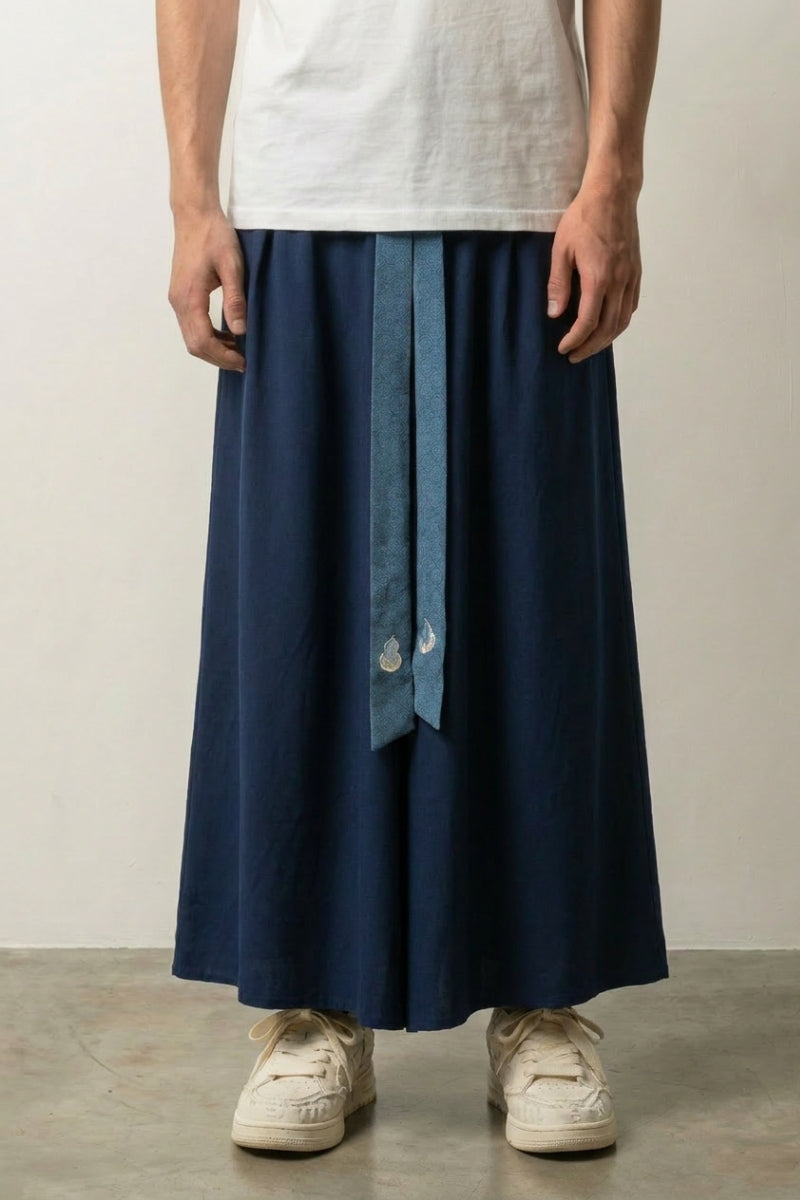 Pantalón hakama hombre índigo azul estilo aikido kendo tradicional japonés - Ropa Japonesa