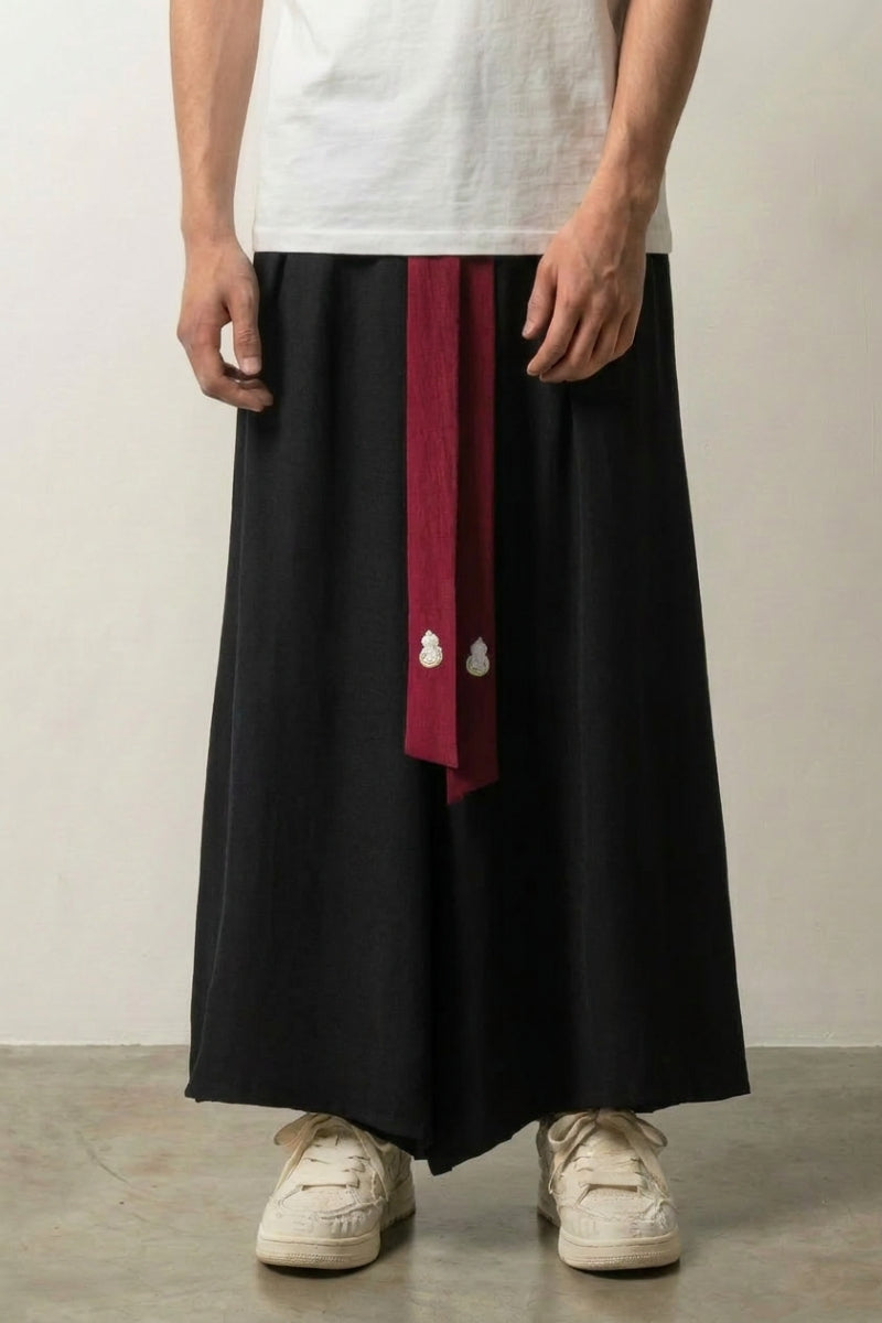 Pantalón hakama hombre negro tradicional piernas anchas aikido kendo - Ropa Japonesa