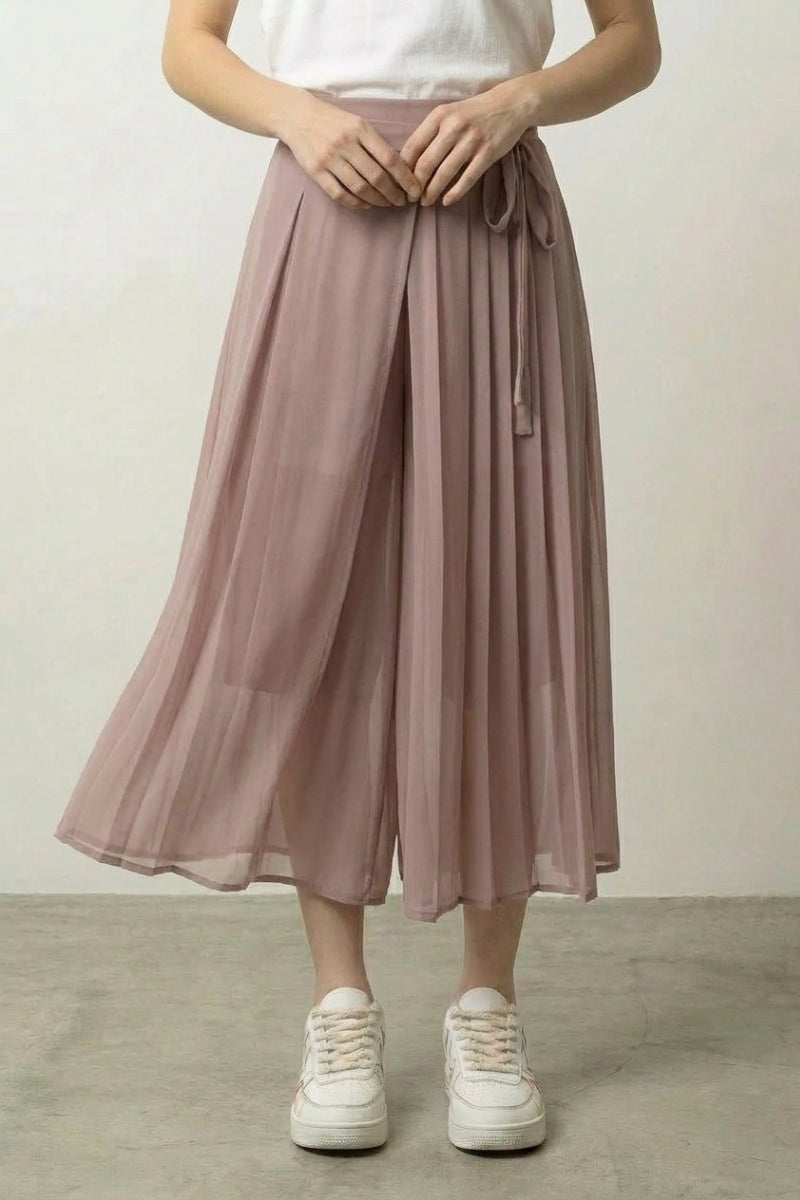 Falda plisada hakama mujer rosa estilo japonés con cintura anudada - Ropa Japonesa