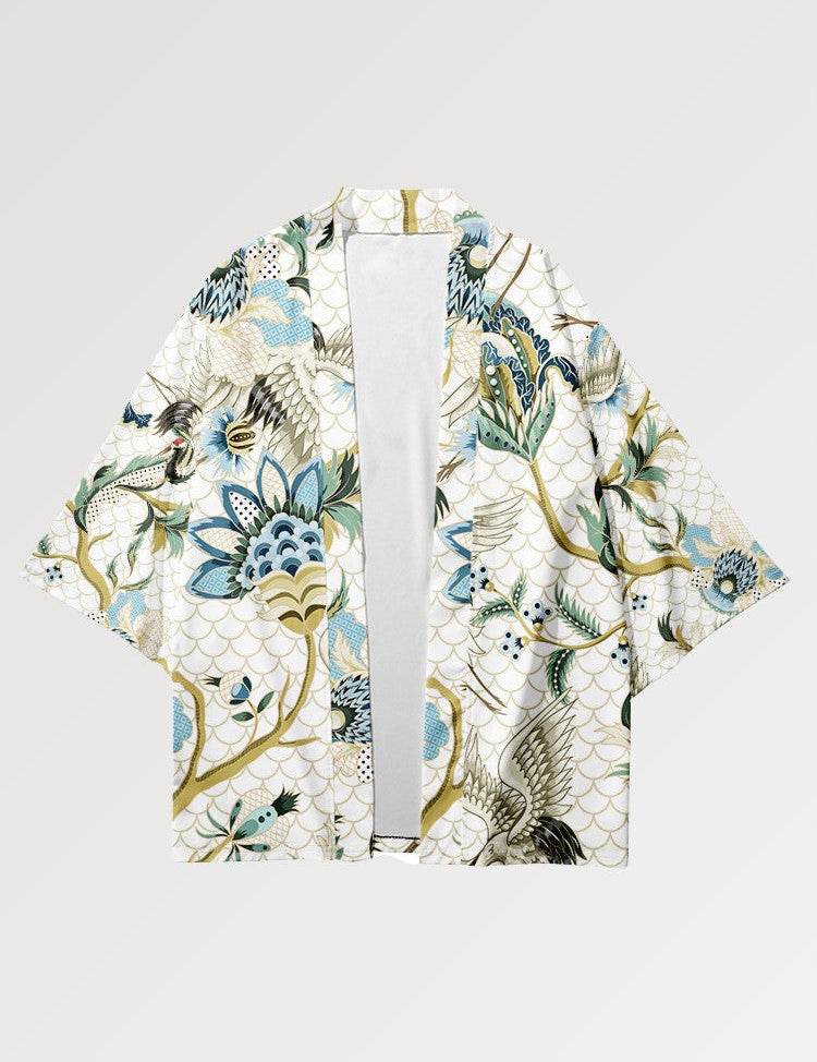 Haori para mujer con diseño vintage y colores suaves decorado con motivos japoneses