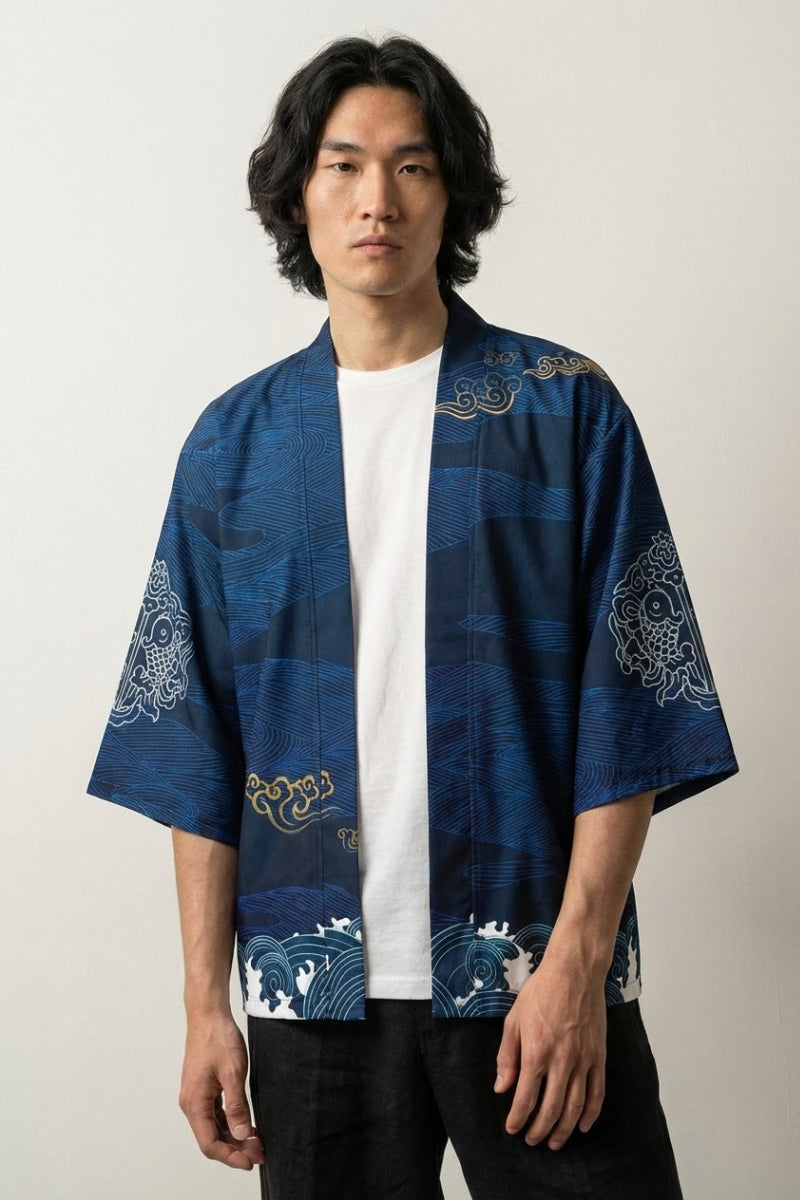 Haori Streetwear Tsuru Pattern haori japonés llevado mannequin estilo streetwear Ropa Japonesa