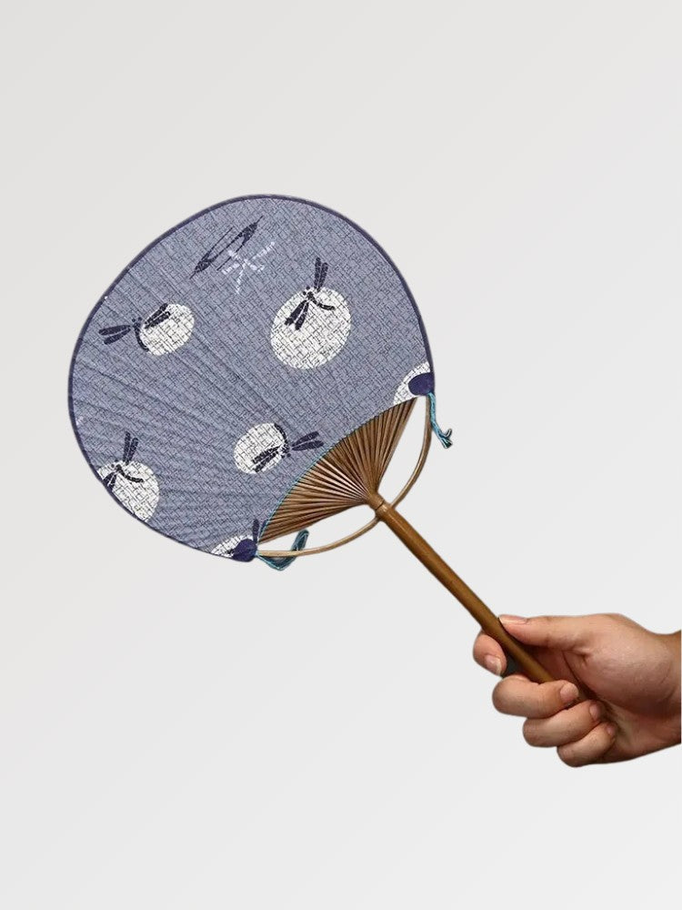 Abanico japonés uchiwa redondo Shoji en papel negro y mango de bambú Ropa Japonesa