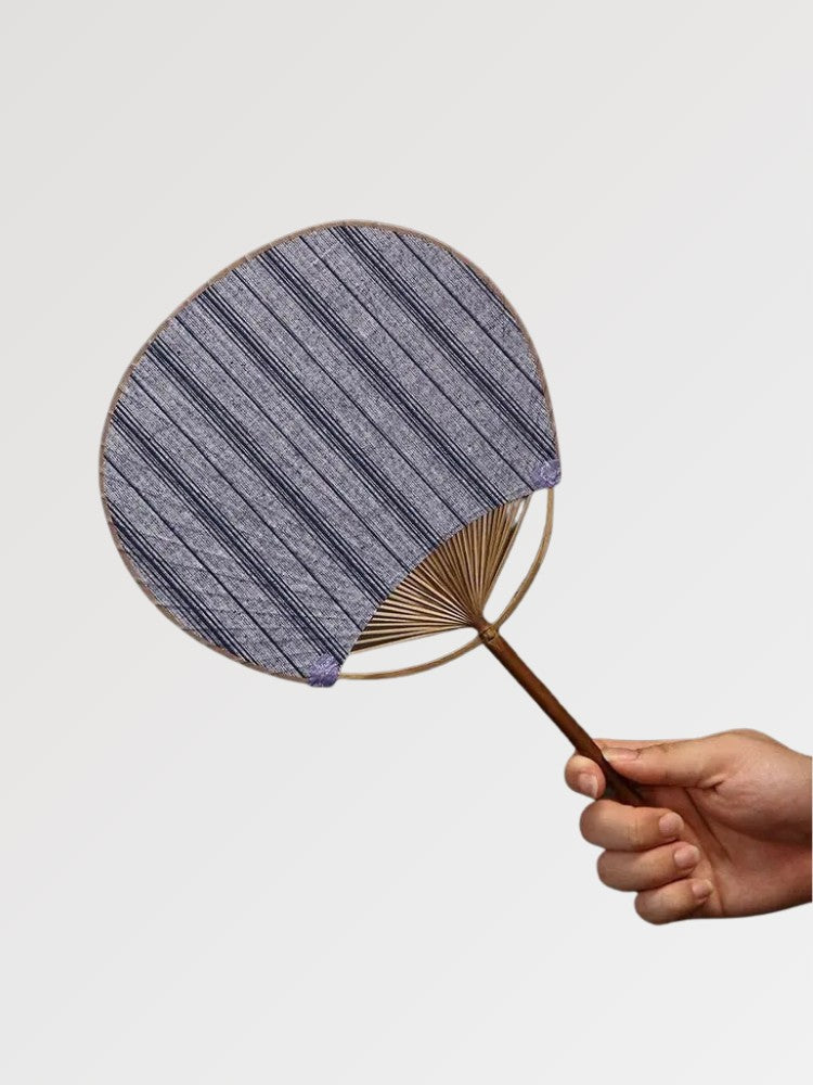 Abanico japonés uchiwa redondo Shoji en papel negro y mango de bambú Ropa Japonesa