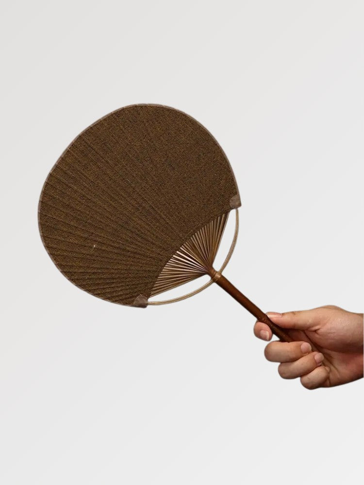 Abanico japonés uchiwa redondo Shoji en papel negro y mango de bambú Ropa Japonesa