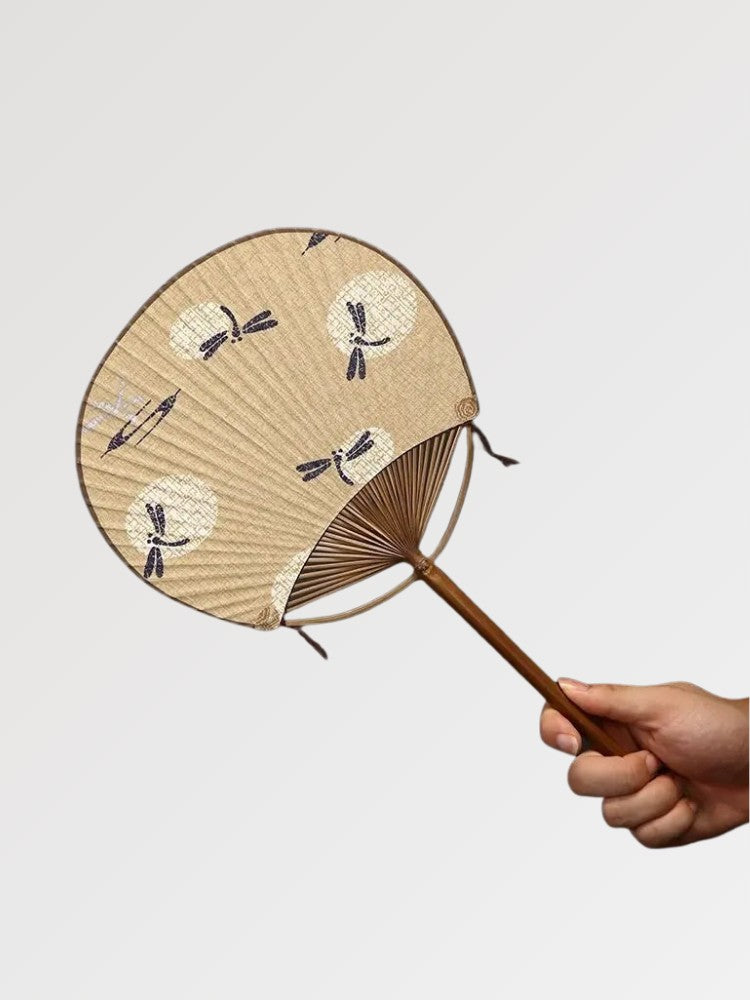Abanico japonés uchiwa redondo Shoji en papel negro y mango de bambú Ropa Japonesa