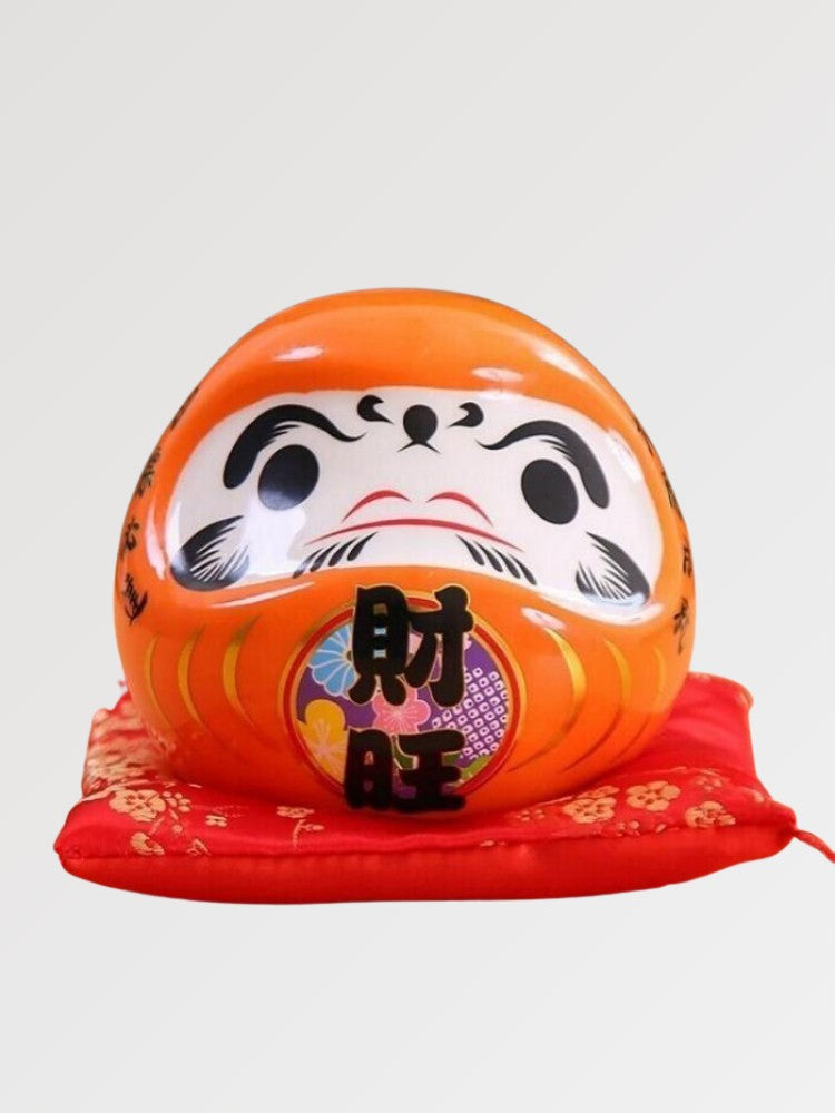 Hucha Daruma Naranja 'Prosperidad' Kanji Zaiō - Ropa Japonesa