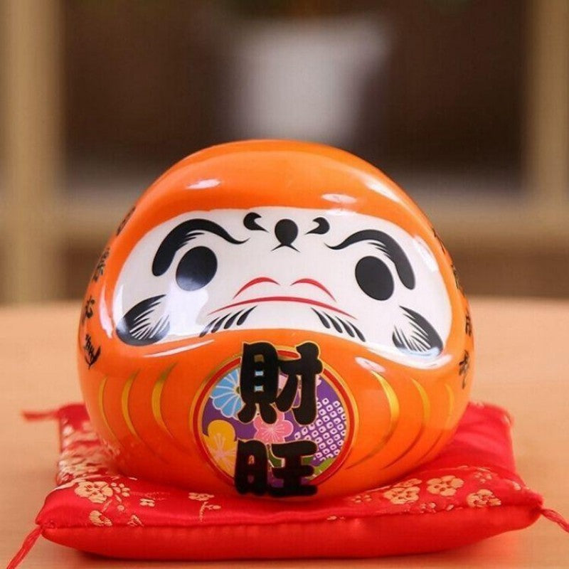 Hucha Daruma Naranja 'Prosperidad' Kanji Zaiō - Ropa Japonesa