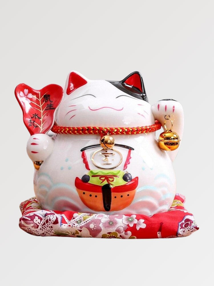 Hucha maneki-neko Hoja de Arce con abanico uchiwa florido estacional de porcelana pintada a mano Ropa Japonesa