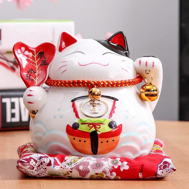 Hucha maneki-neko Hoja de Arce con abanico uchiwa florido estacional de porcelana pintada a mano Ropa Japonesa