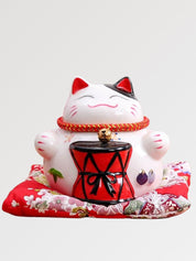 Hucha maneki-neko Pandereta con tambor taiko y baquetas de porcelana pintada a mano Ropa Japonesa