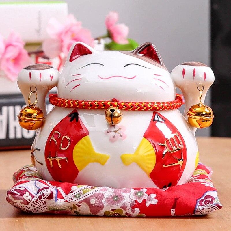 Hucha maneki-neko Fans con gran abanico sensu kachō-ga de porcelana pintada a mano Ropa Japonesa