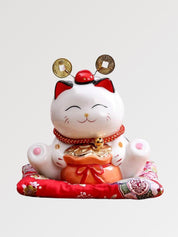 Hucha maneki-neko Gato Rico con saco de oro y fukubukuro de porcelana pintada a mano Ropa Japonesa