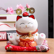 Hucha maneki-neko Gato Rico con saco de oro y fukubukuro de porcelana pintada a mano Ropa Japonesa