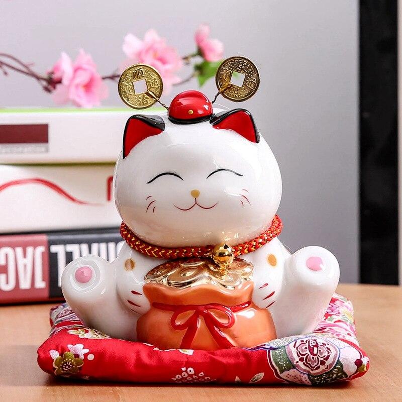 Hucha maneki-neko Gato Rico con saco de oro y fukubukuro de porcelana pintada a mano Ropa Japonesa