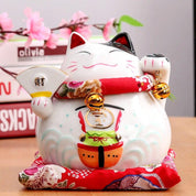 Hucha maneki-neko Kanji Torii con cartel caligrafiado kakemono de porcelana pintada a mano Ropa Japonesa