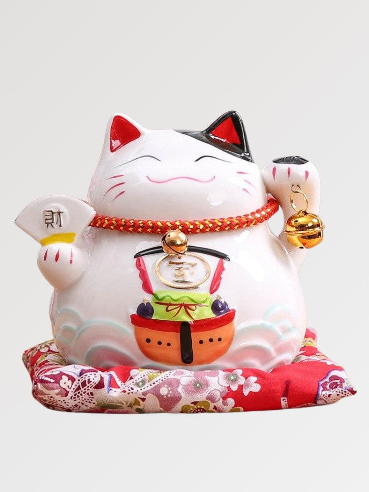 Hucha maneki-neko Torii Kanji con torii shinto pintado en el vientre de porcelana pintada a mano Ropa Japonesa