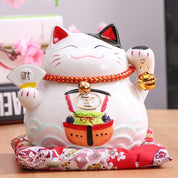 Hucha maneki-neko Torii Kanji con torii shinto pintado en el vientre de porcelana pintada a mano Ropa Japonesa