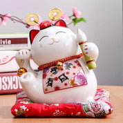 Hucha maneki-neko Ukiyo Cat con vientre pintado en estampa kachō-ga de porcelana pintada a mano Ropa Japonesa