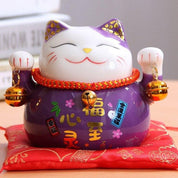 Hucha maneki-neko Violeta imperial con caligrafía dorada espiritual de porcelana pintada a mano Ropa Japonesa