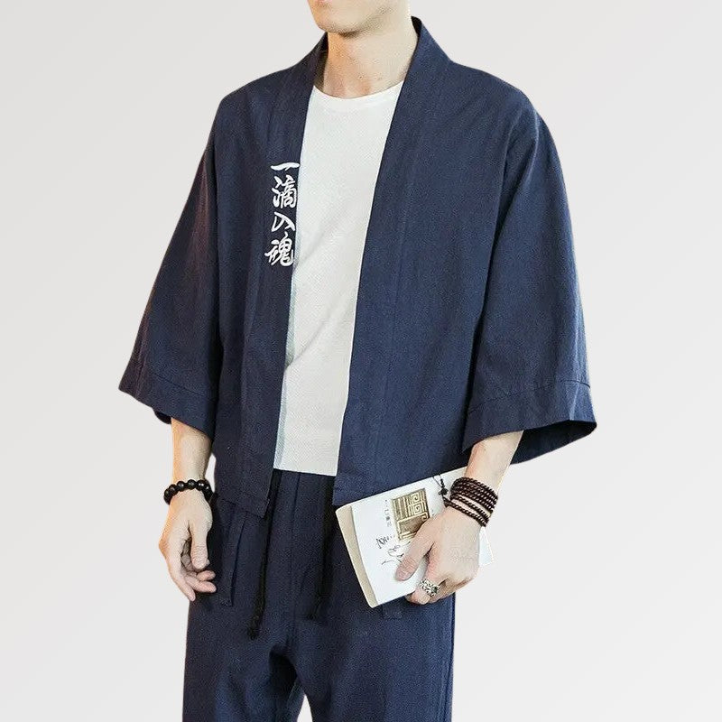 Chaqueta bordada con escritura japonesa