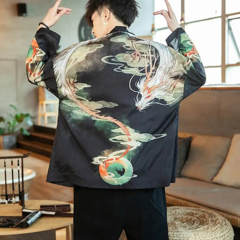 Kimono japonés Shen-Long con estampado de dragones para hombre