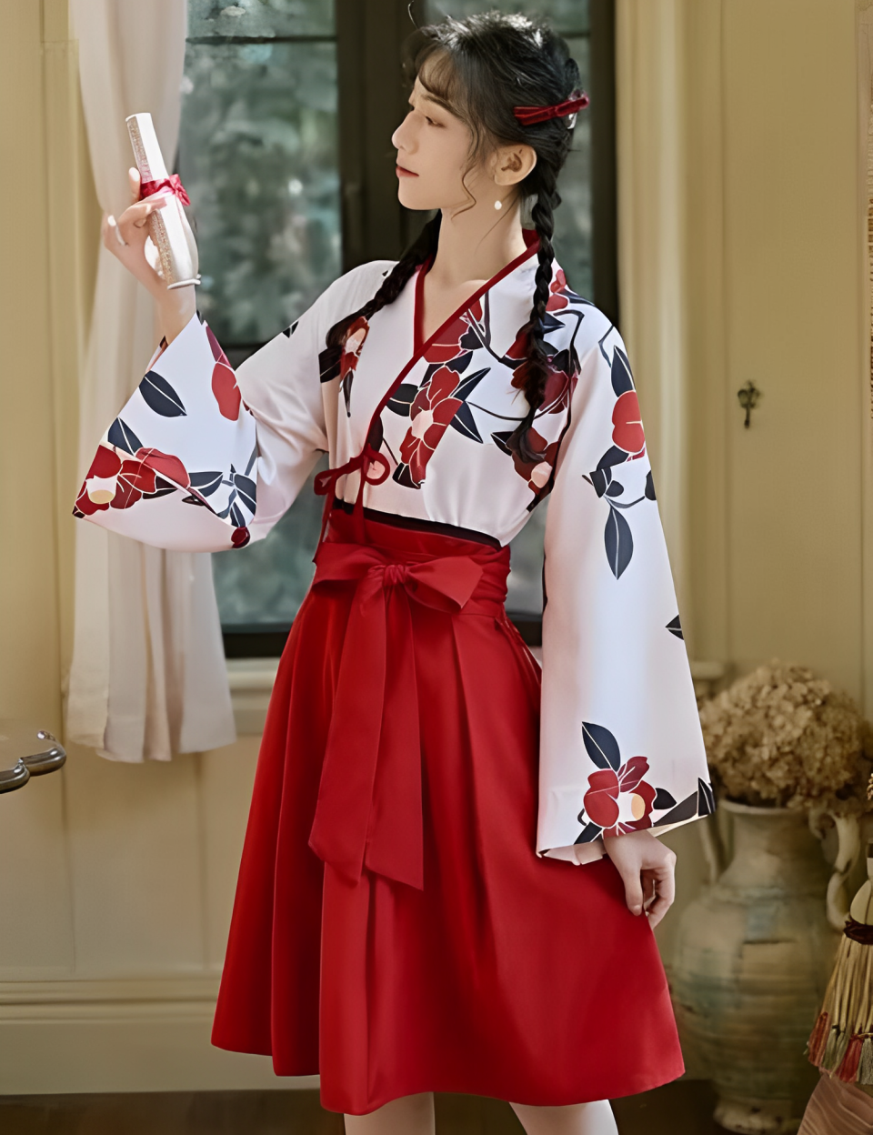 Elegante vestido japonés estilo años 40