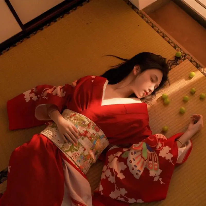 Vestido japonés rojo 'Hanaé'