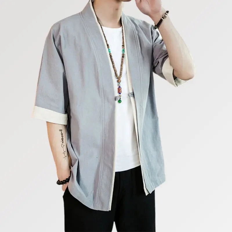 Elegante chaqueta de algodón de estilo japonés para hombre