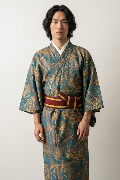 Kimono Hō-ō Hombre 'Koniya' Teal Oro