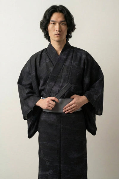 Kimono Largo Hombre 'Kurogane' Negro Jacquard