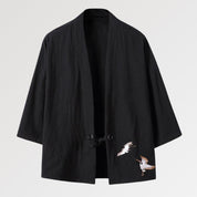 Kimono de moda para hombre con un par de grullas bordadas en el lateral