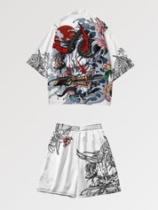 Conjunto de kimono 'Harajuku' japonés con estampado de un estampado pop urbano de inspiración Harajuku, llevado estilo streetwear