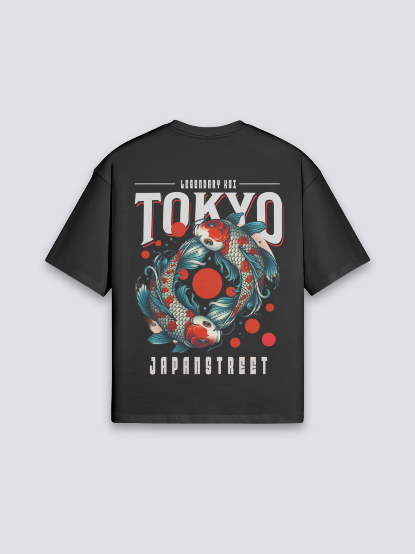 Camiseta carpa koi negro estampado japonés oversize