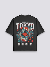 Camiseta carpa koi negro estampado japonés oversize