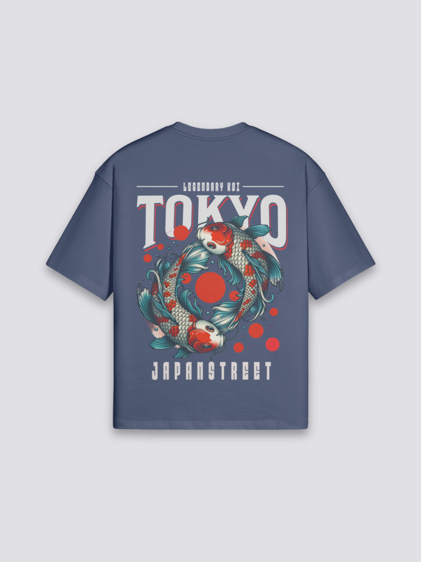 Camiseta carpa koi azul marino estampado japonés oversize