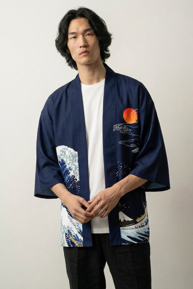 La Gran Ola de Kanagawa Kimono haori japonés llevado mannequin estilo streetwear Ropa Japonesa